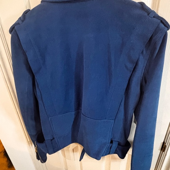 Club Monaco cobalt blue leather Moto jacket - Picture 5 of 9